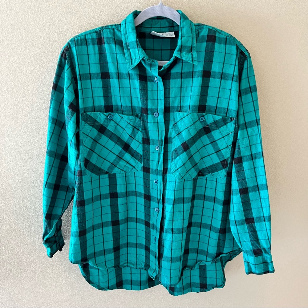 Vintage Sudden Impact Women’s Green Black Plaid Shirt Small 100% Cotton 80s 90s